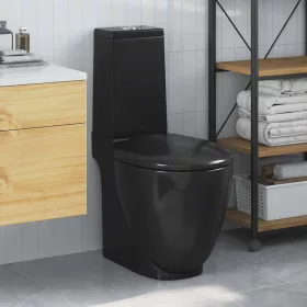 Fekete kerámia WC öblítőrendszerrel