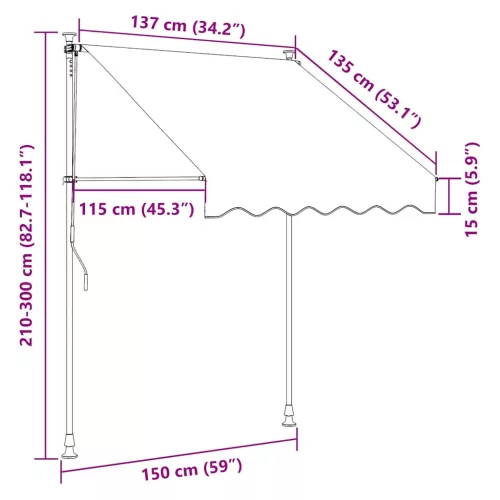 Kézzel feltekerhető napellenző krém, 150 cm