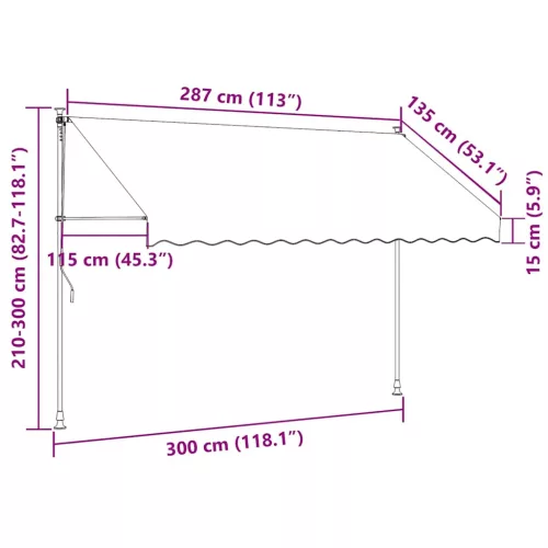Kézzel feltekerhető krémszínű napellenző 300 cm