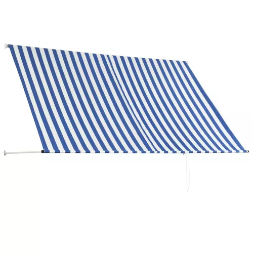 Feltekerhető kék és fehér napellenző 250 x 150 cm
