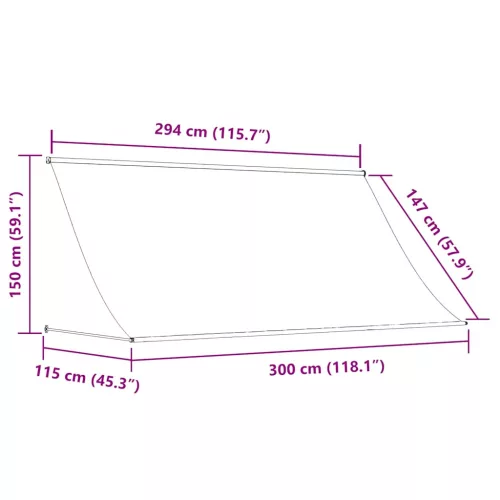 Feltekerhető kék és fehér napellenző 300 x 150 cm