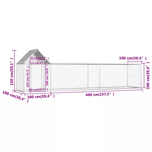 Horganyzott acél tyúkól 5 x 1 x 1,5 m
