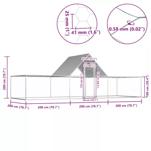 Horganyzott acél tyúkól 6 x 2 x 2 m