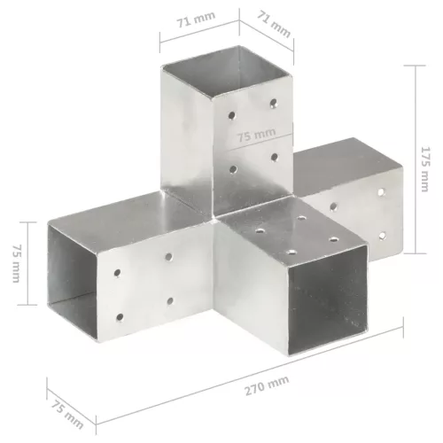 4 darab X-alakú horganyzott fém oszloptartó 71 x 71 mm