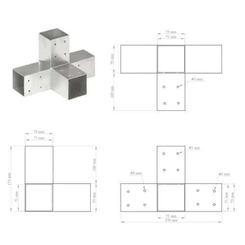 4 darab X-alakú horganyzott fém oszloptartó 71 x 71 mm