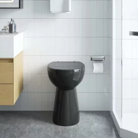   Fekete kerámia perem nélküli WC 7 cm extra magasság Soft Close