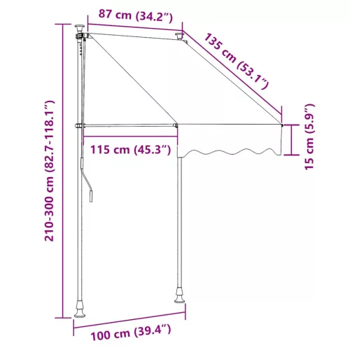 Sárga és kék csíkos kézzel feltekerhető napellenző 100 cm