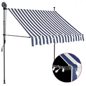   Kék és fehér kézzel feltekerhető LED-es napellenző 100 cm