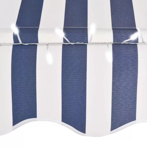 Kék és fehér kézzel kihúzható LED-es napellenző 150 cm