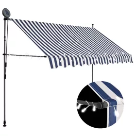   Kék és fehér kézzel kihúzható LED-es napellenző 300 cm