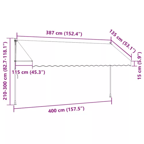 Kék és fehér kézzel kihúzható LED-es napellenző 400 cm