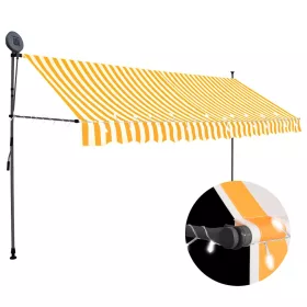   Fehér-narancssárga kézzel kihúzható LED-es napellenző 400 cm
