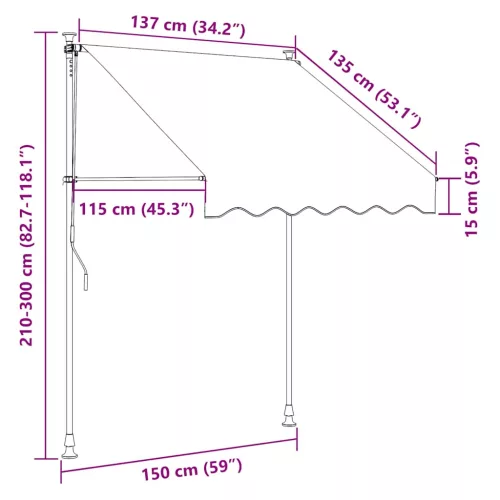 Antracitszürke kézzel kihúzható LED-es napellenző 150 cm