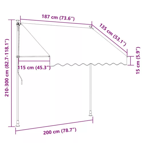 Antracitszürke kézzel kihúzható LED-es napellenző 200 cm