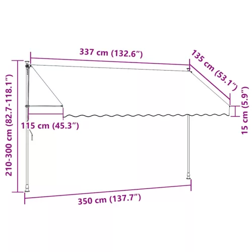 Antracitszürke kézzel kihúzható LED-es napellenző 350 cm