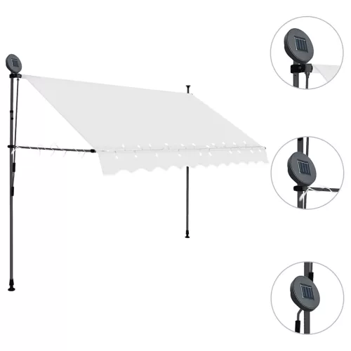 Krémszínű kézzel kihúzható LED-es napellenző 300 cm