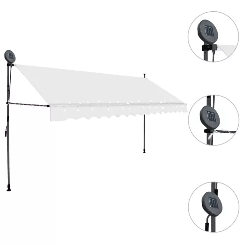 Krémszínű kézzel kihúzható LED-es napellenző 350 cm