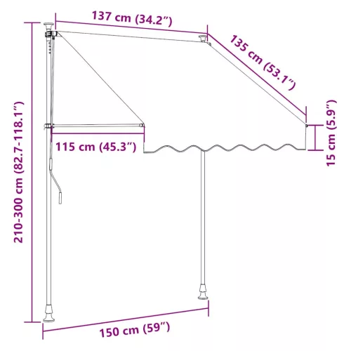Narancssárga-barna kézzel feltekerhető LED-es napellenző 150 cm
