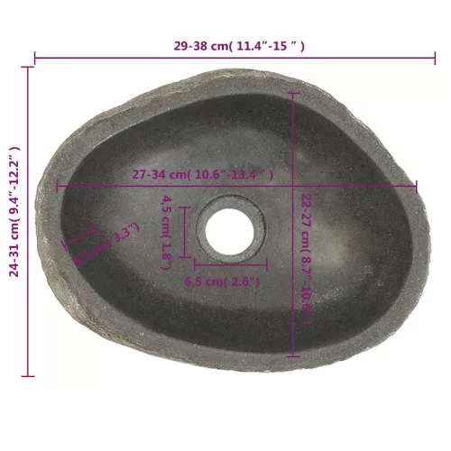 Ovális folyami kő mosdókagyló (29-38) x (24-31) cm