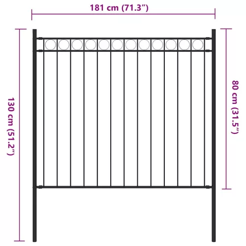 Fekete acélkerítés 1,81 x 0,8 m