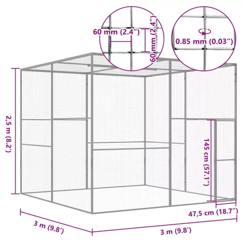 Horganyzott acél macskaketrec 3 x 3 x 2,5 m