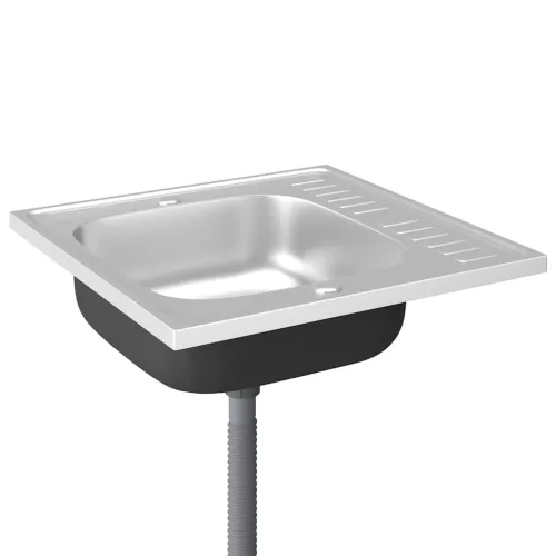 Ezüst rozsdamentes acél lefolyós konyhamosogató 600x600x155 mm