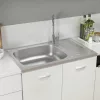 Ezüst rozsdamentes acél lefolyós konyhamosogató 800x500x155 mm