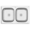 Ezüst rozsdamentes acél dupla konyhamosogató 800 x 500 x 155 mm