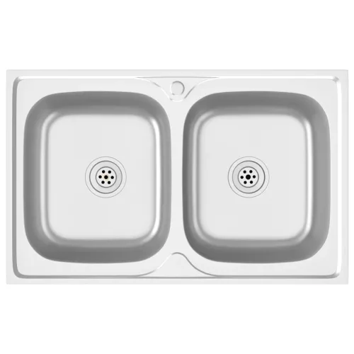 Ezüst rozsdamentes acél dupla konyhamosogató 800 x 500 x 155 mm