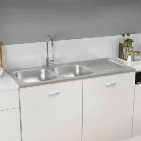   Ezüst rozsdamentes acél dupla konyhamosogató 1200x600x155 mm