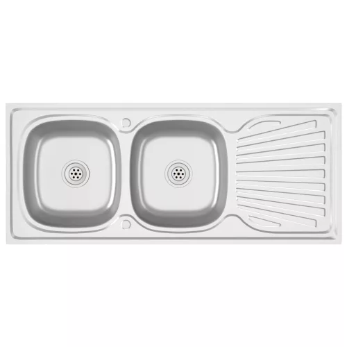 Ezüst rozsdamentes acél dupla konyhamosogató 1200x600x155 mm