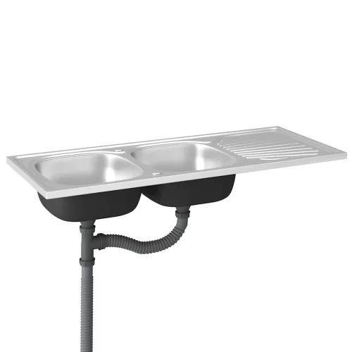 Ezüst rozsdamentes acél dupla konyhamosogató 1200x600x155 mm