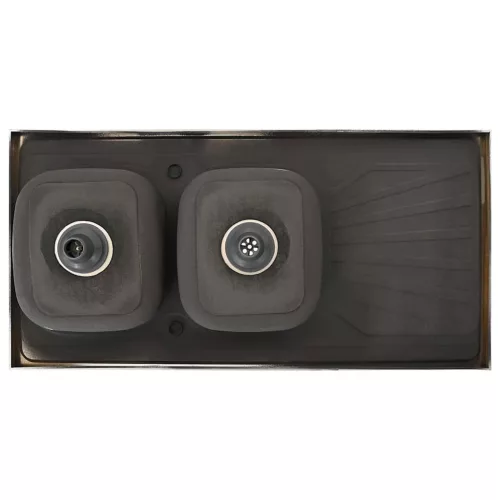 Ezüst rozsdamentes acél dupla konyhamosogató 1200x600x155 mm
