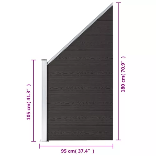 Fekete WPC kerítéspanel 95 x (105-180) cm