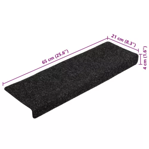 10 db öntapadós lépcsőszőnyeg, 65 x 21 x 4 cm, fekete, téglalap alakú széllel