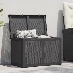 Fekete PP rattan kerti tárolóláda 180 L