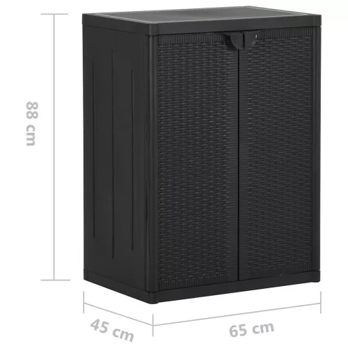 Fekete PP rattan kerti tárolószekrény 65 x 45 x 88 cm