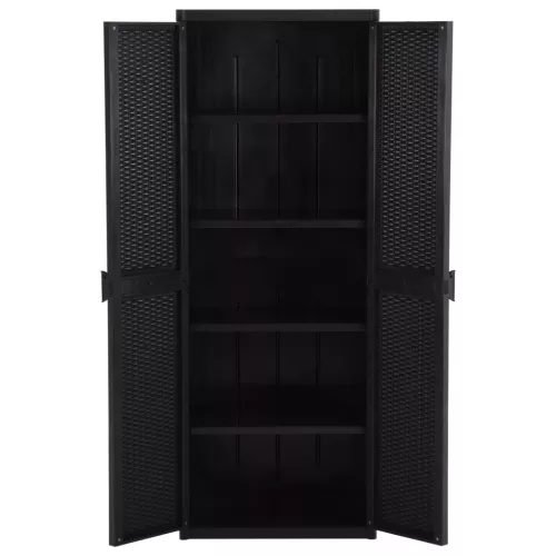Fekete PP rattan kerti tárolószekrény 65 x 45 x 172 cm