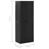 Fekete PP rattan kerti tárolószekrény 65 x 45 x 172 cm