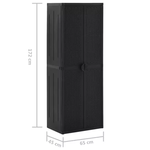 Fekete PP rattan kerti tárolószekrény 65 x 45 x 172 cm