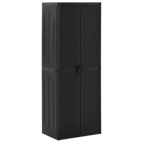 Fekete PP rattan kerti tárolószekrény 65 x 45 x 172 cm