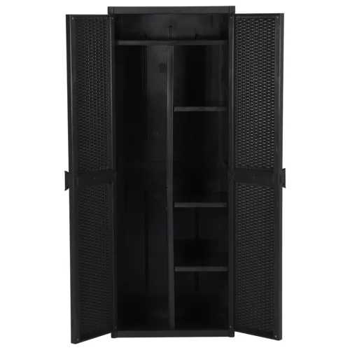 Fekete PP rattan kerti tárolószekrény 65 x 45 x 172 cm