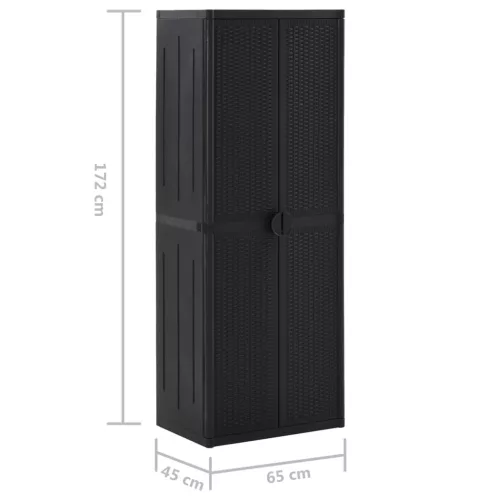 Fekete PP rattan kerti tárolószekrény 65 x 45 x 172 cm