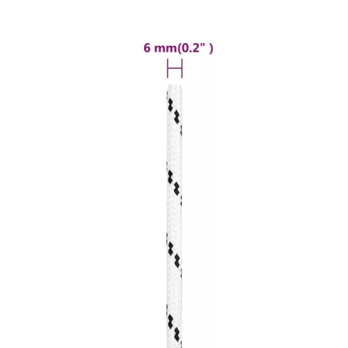 Fehér poliészter fonott csónakkötél 6 mm x 25 m