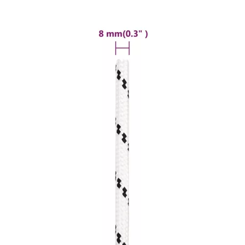 Fehér poliészter fonott csónakkötél 8 mm x 25 m