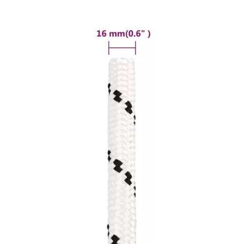Fehér poliészter fonott csónakkötél 16 mm x 50 m