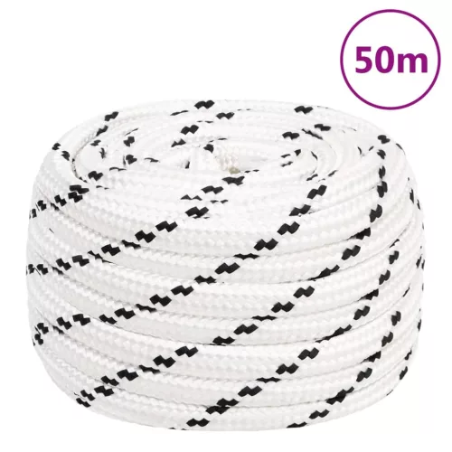Fehér poliészter fonott csónakkötél 16 mm x 50 m