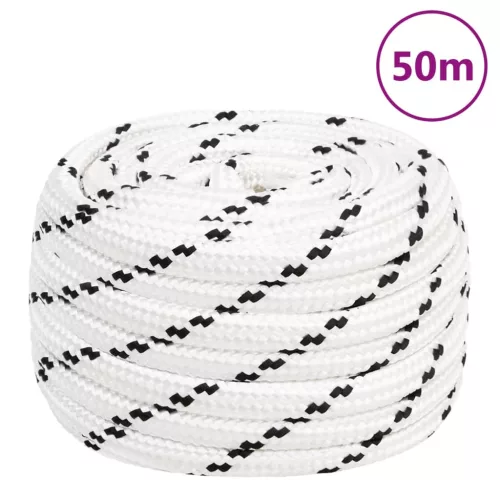 Fehér poliészter fonott csónakkötél 20 mm x 50 m