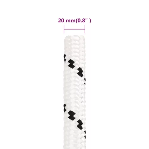 Fehér poliészter fonott csónakkötél 20 mm x 100 m