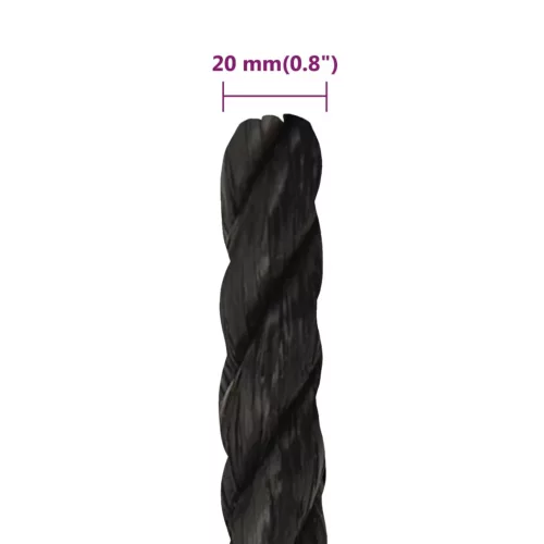 Fekete polipropilén munkakötél 20 mm 50 m